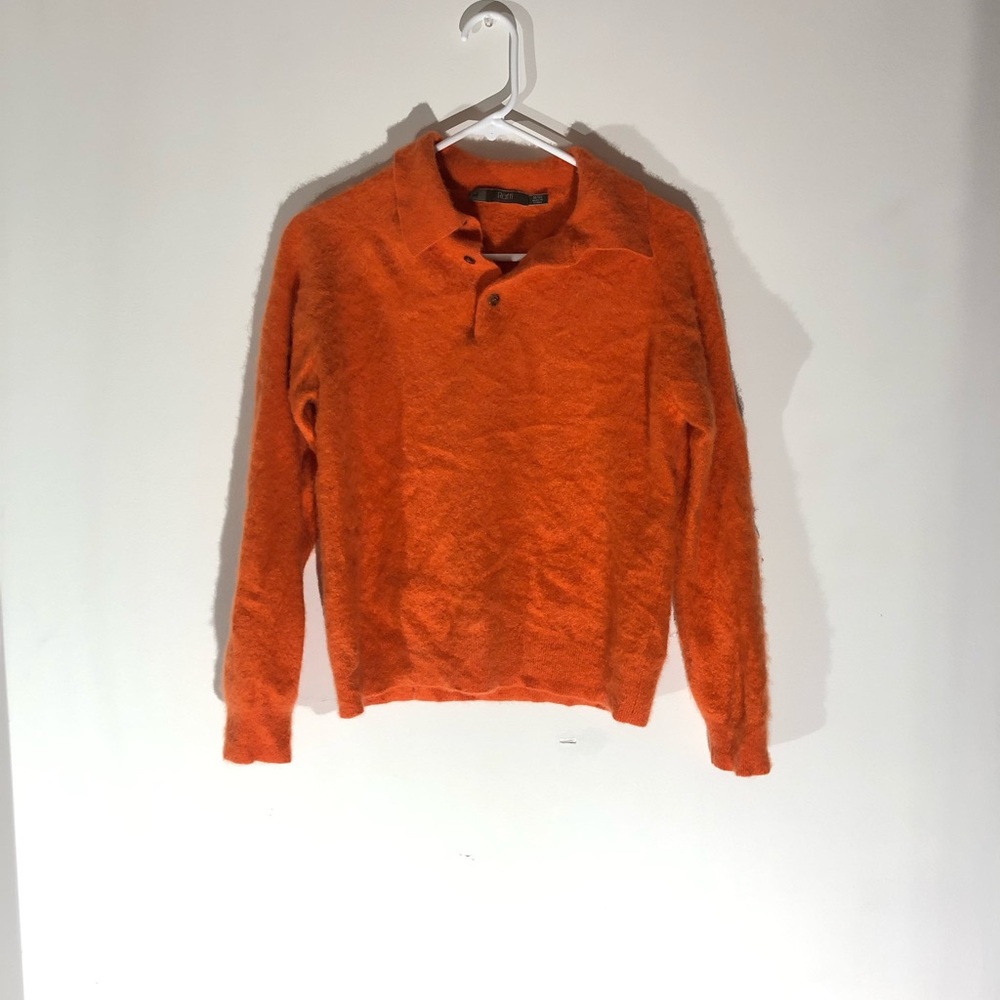 Raffi Cashmere Sweater - Orange with 3 buttons and collar